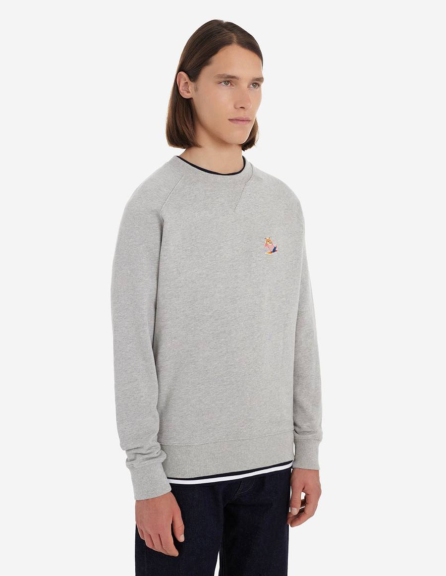 Grey Men's Maison Kitsune Frenchie Dressed Fox Patch Classic Sweatshirts | AU-L0111