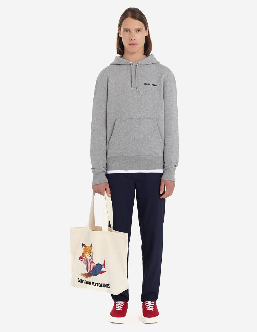 Grey Men's Maison Kitsune Frenchie Dressed Fox Classic Hoodies | AU-O1189