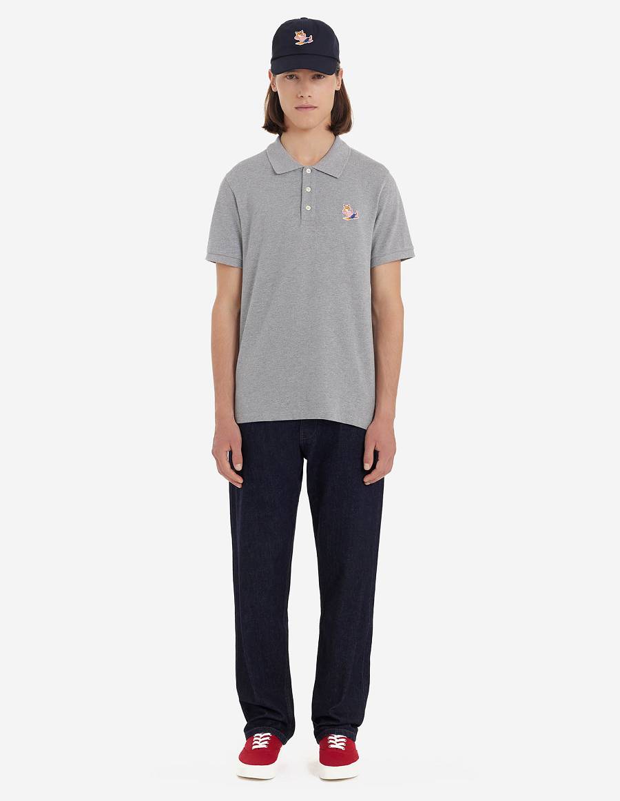 Grey Men's Maison Kitsune Frenchie Dressed Fox Patch Classic Polo | AU-S275