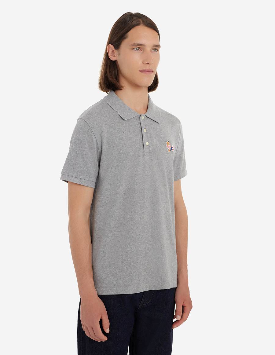 Grey Men's Maison Kitsune Frenchie Dressed Fox Patch Classic Polo | AU-S275