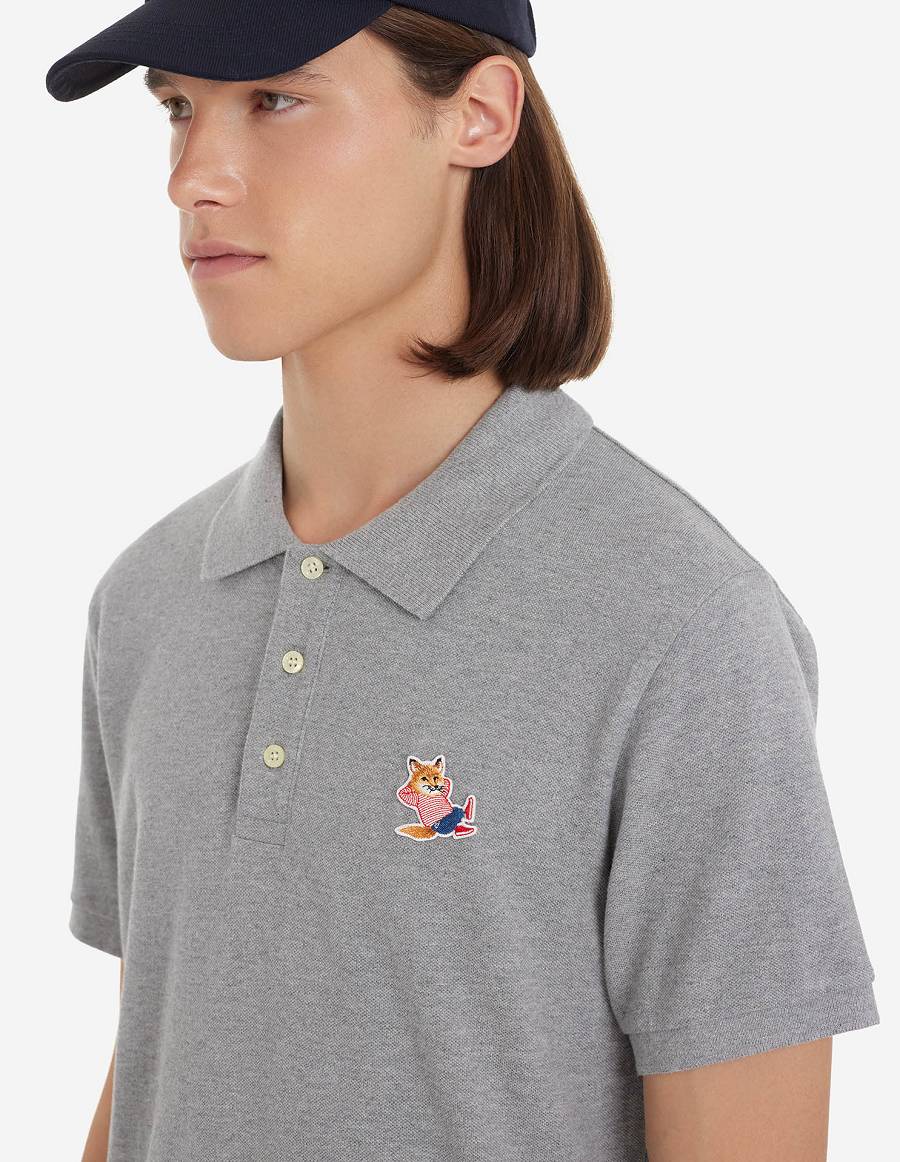 Grey Men's Maison Kitsune Frenchie Dressed Fox Patch Classic Polo | AU-S275