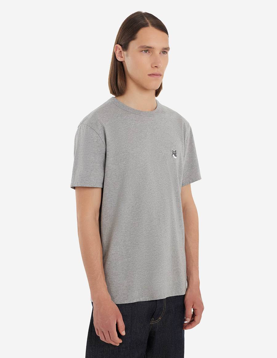 Grey Men's Maison Kitsune Grey Fox Head Patch Classic T Shirts | AU-M0475