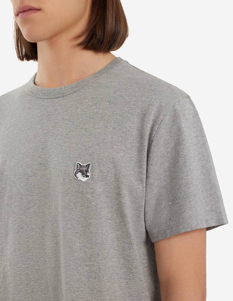 Grey Men's Maison Kitsune Grey Fox Head Patch Classic T Shirts | AU-M0475