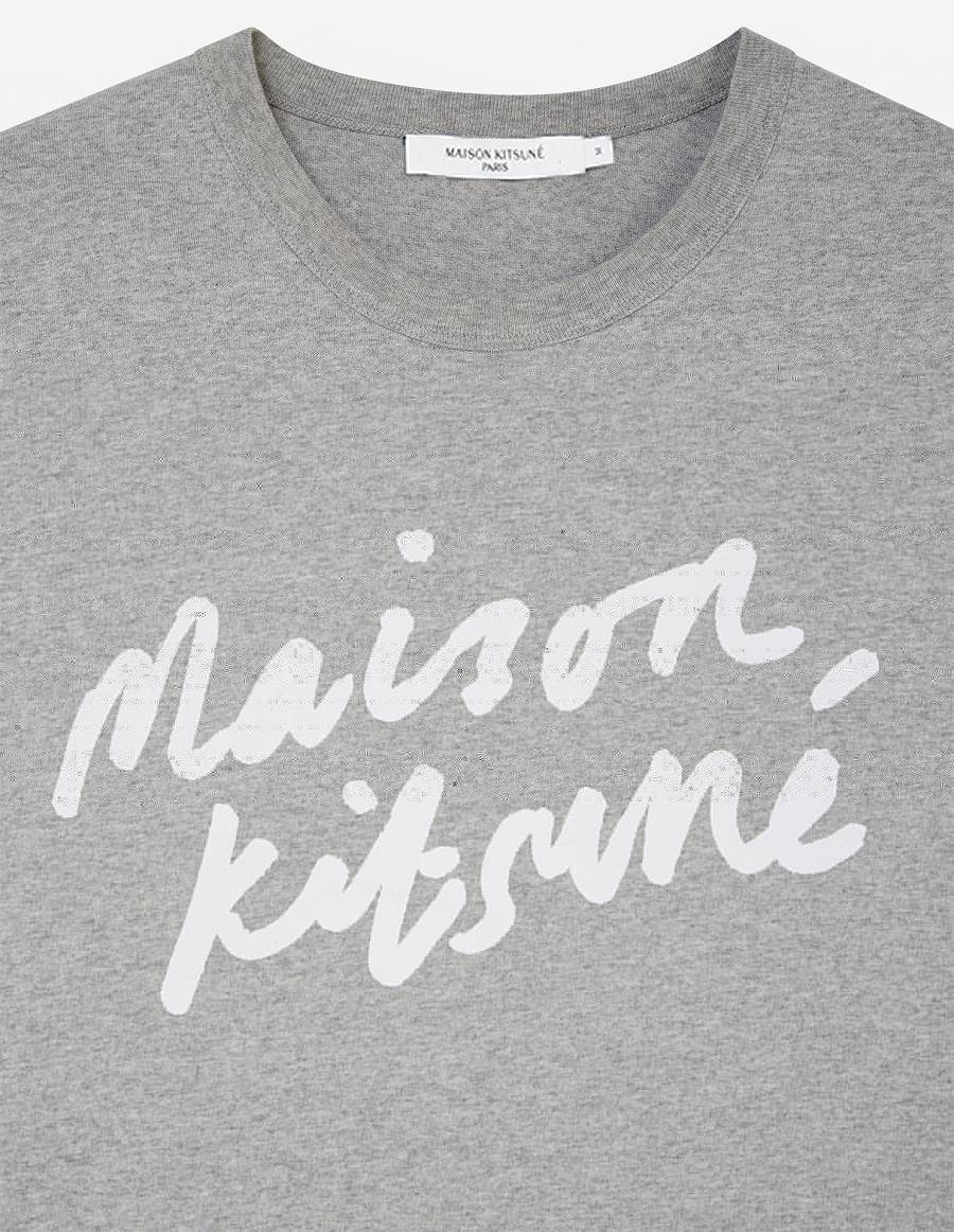 Grey Men's Maison Kitsune Handwriting Classic T Shirts | AU-K0M57