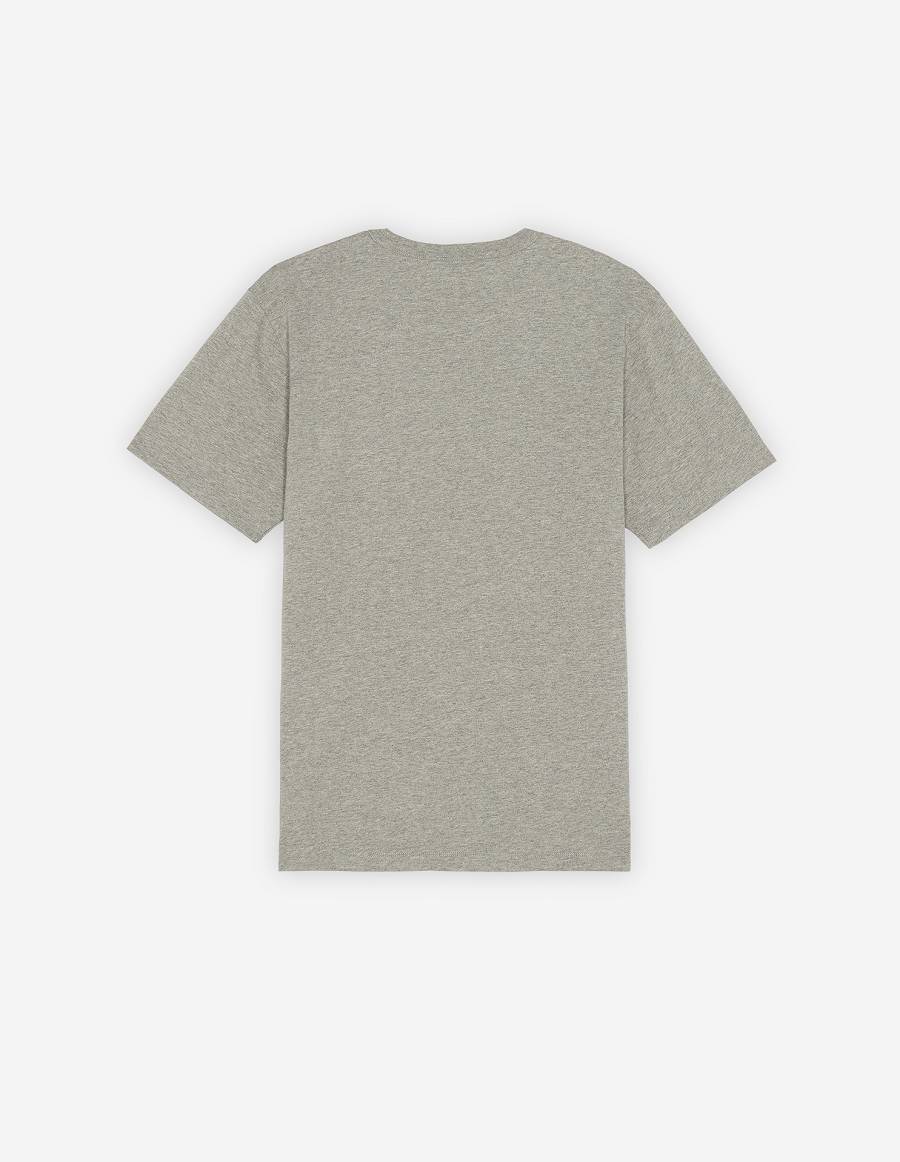 Grey Men's Maison Kitsune Monochrome Fox Head Patch Classic T Shirts | AU-Q0485