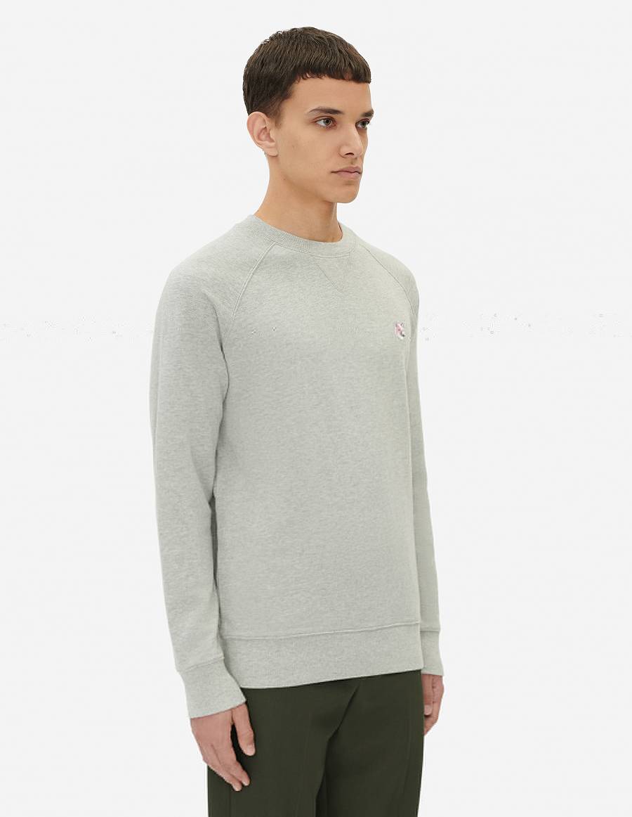 Grey Men's Maison Kitsune Monochrome Fox Head Patch Classic Sweatshirts | AU-Q0960