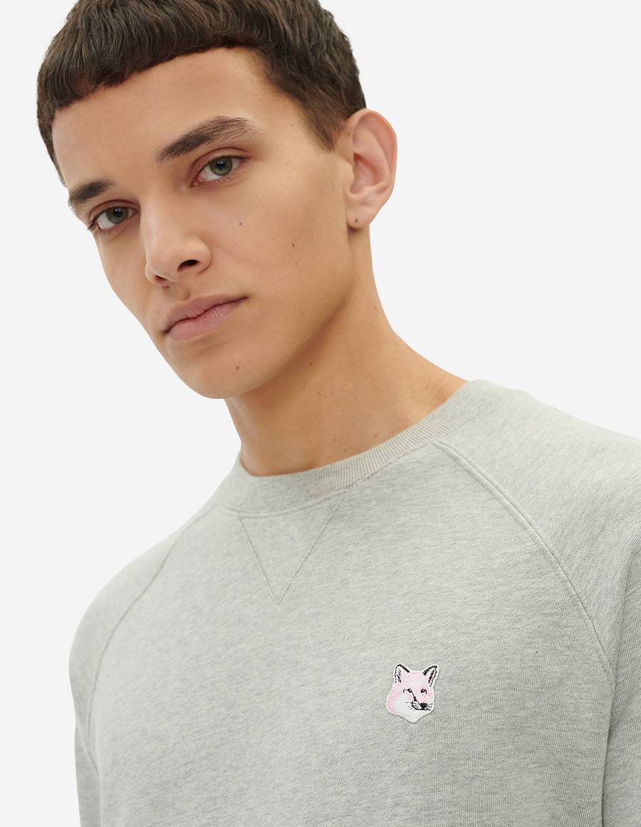 Grey Men's Maison Kitsune Monochrome Fox Head Patch Classic Sweatshirts | AU-Q0960