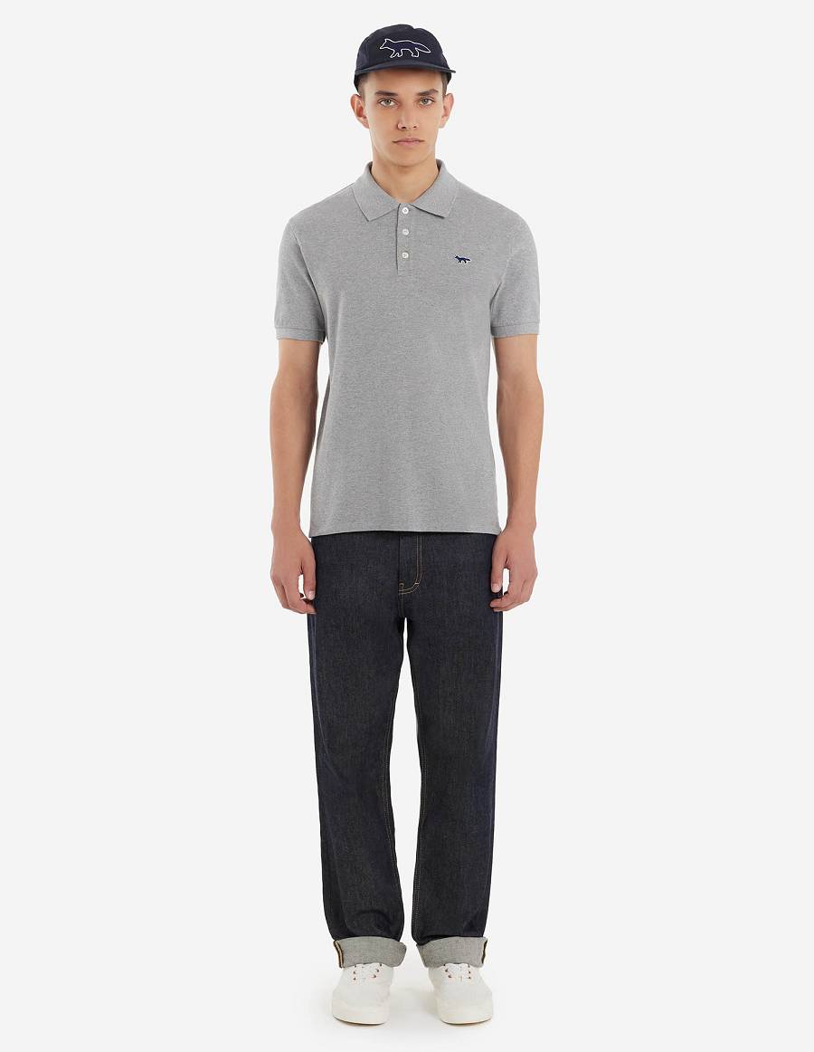 Grey Men's Maison Kitsune Navy Fox Patch Classic Polo | AU-M0895