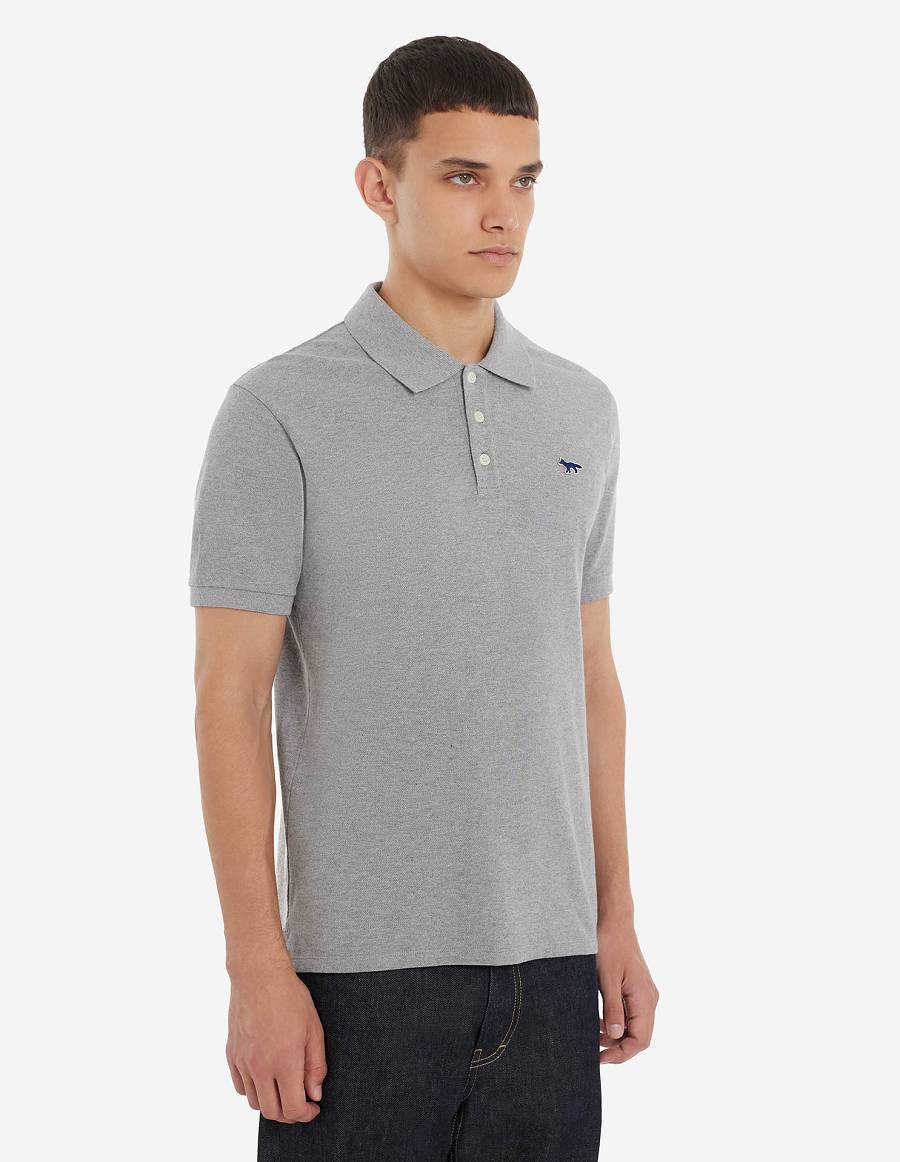 Grey Men's Maison Kitsune Navy Fox Patch Classic Polo | AU-M0895