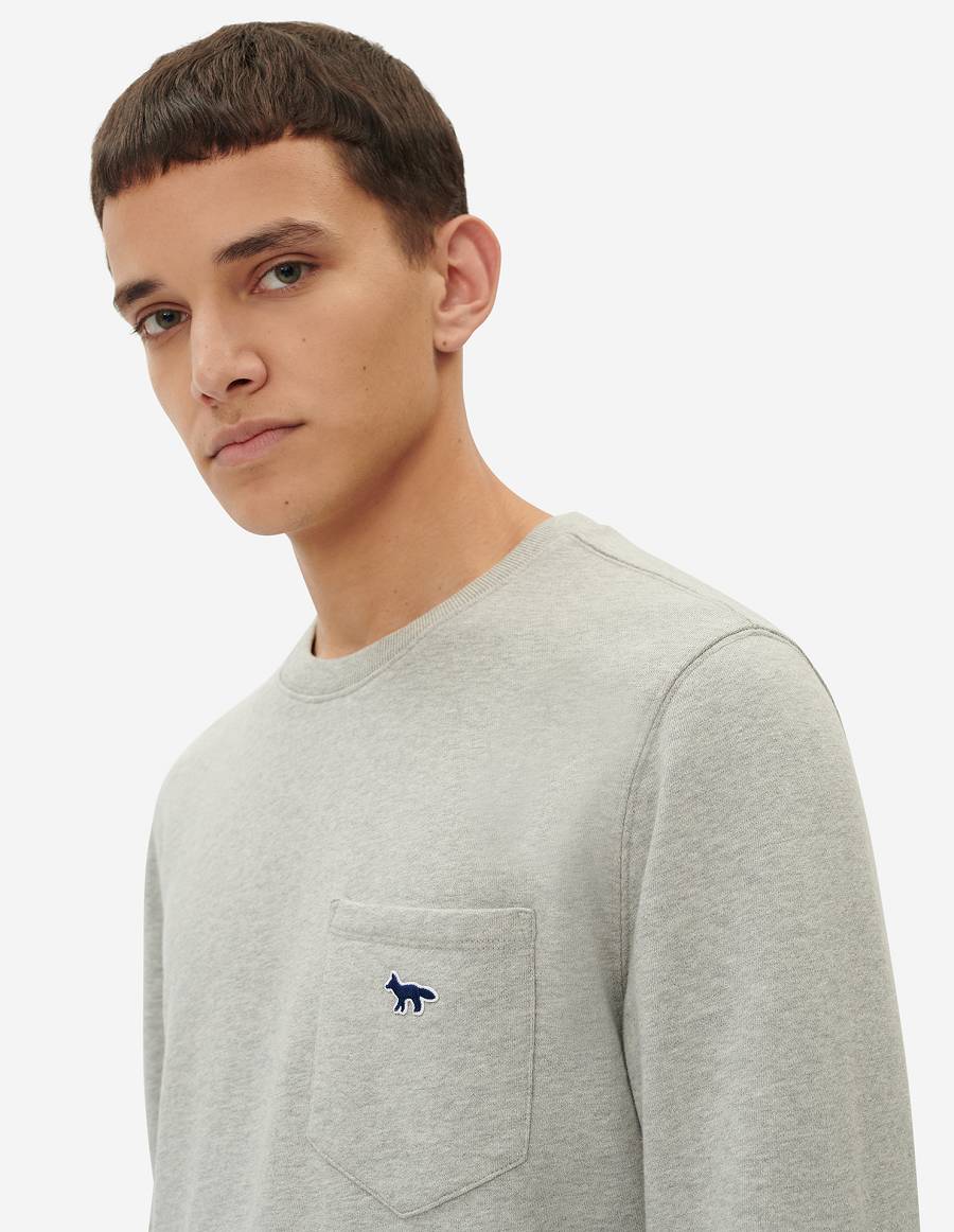 Grey Men's Maison Kitsune Navy Fox Patch Regular Pocket Sweatshirts | AU-M0968