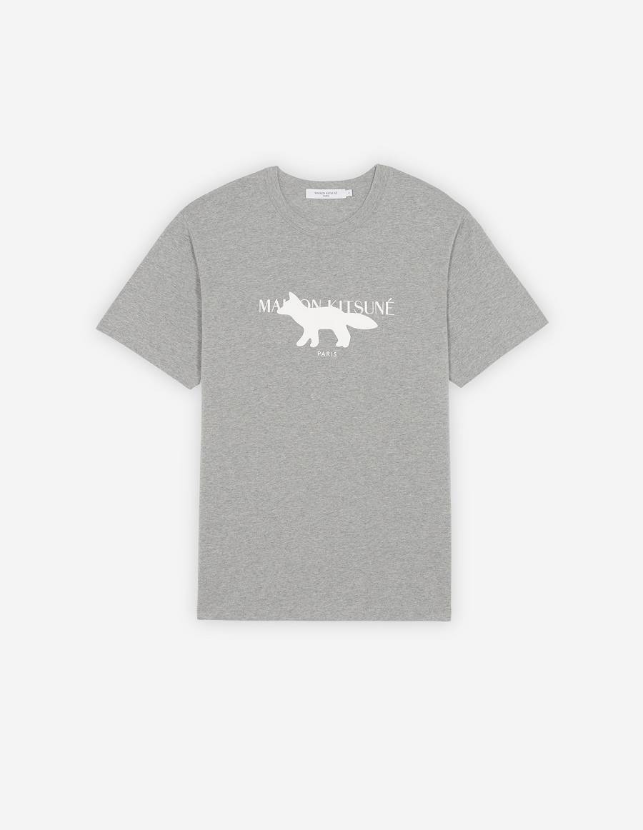 Grey Men\'s Maison Kitsune Profile Fox Stamp Classic T Shirts | AU-G0849