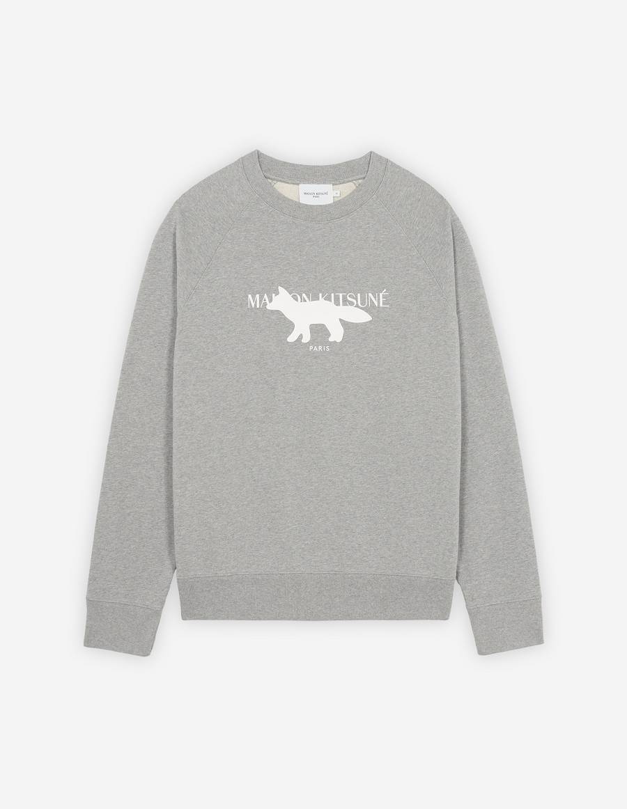 Grey Men\'s Maison Kitsune Profile Fox Stamp Clean Sweatshirts | AU-M0678