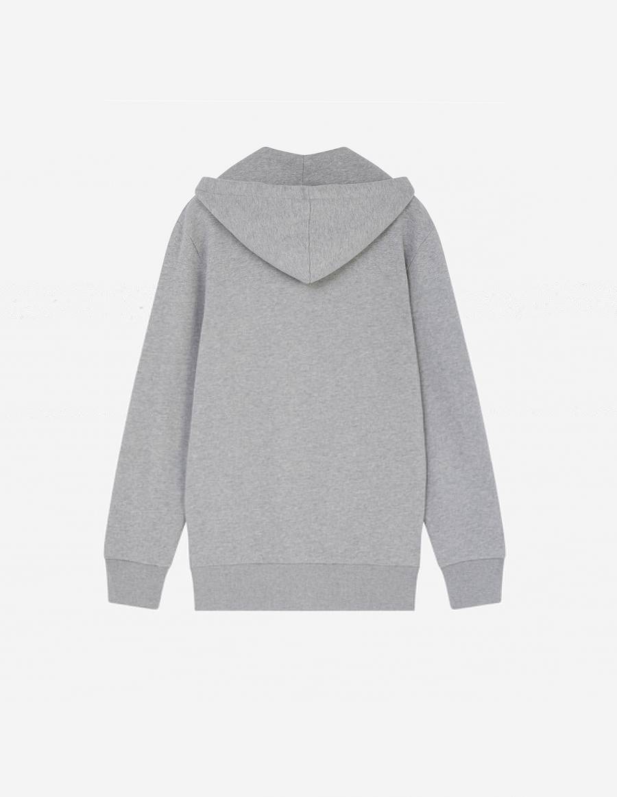 Grey Men's Maison Kitsune Tricolor Fox Patch Zip Hoodies | AU-G0568