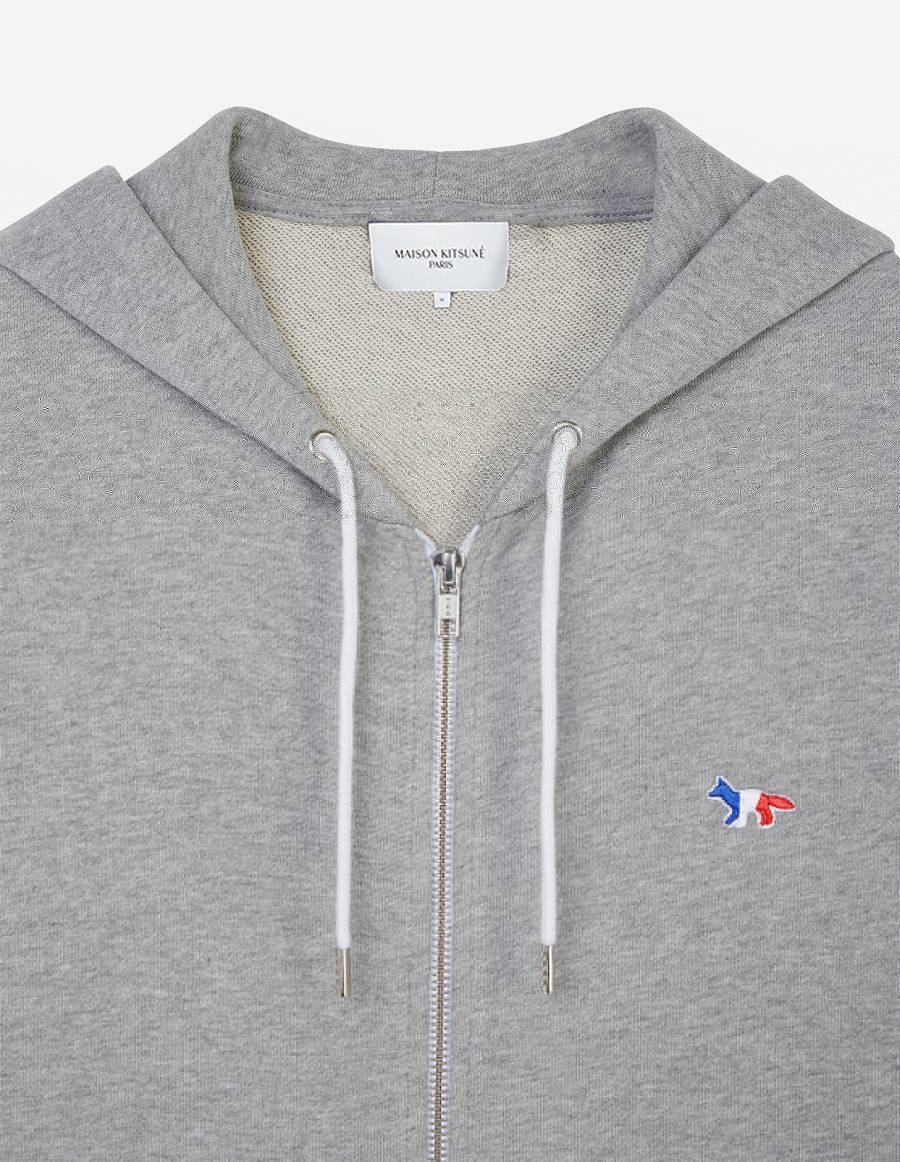 Grey Men's Maison Kitsune Tricolor Fox Patch Zip Hoodies | AU-G0568