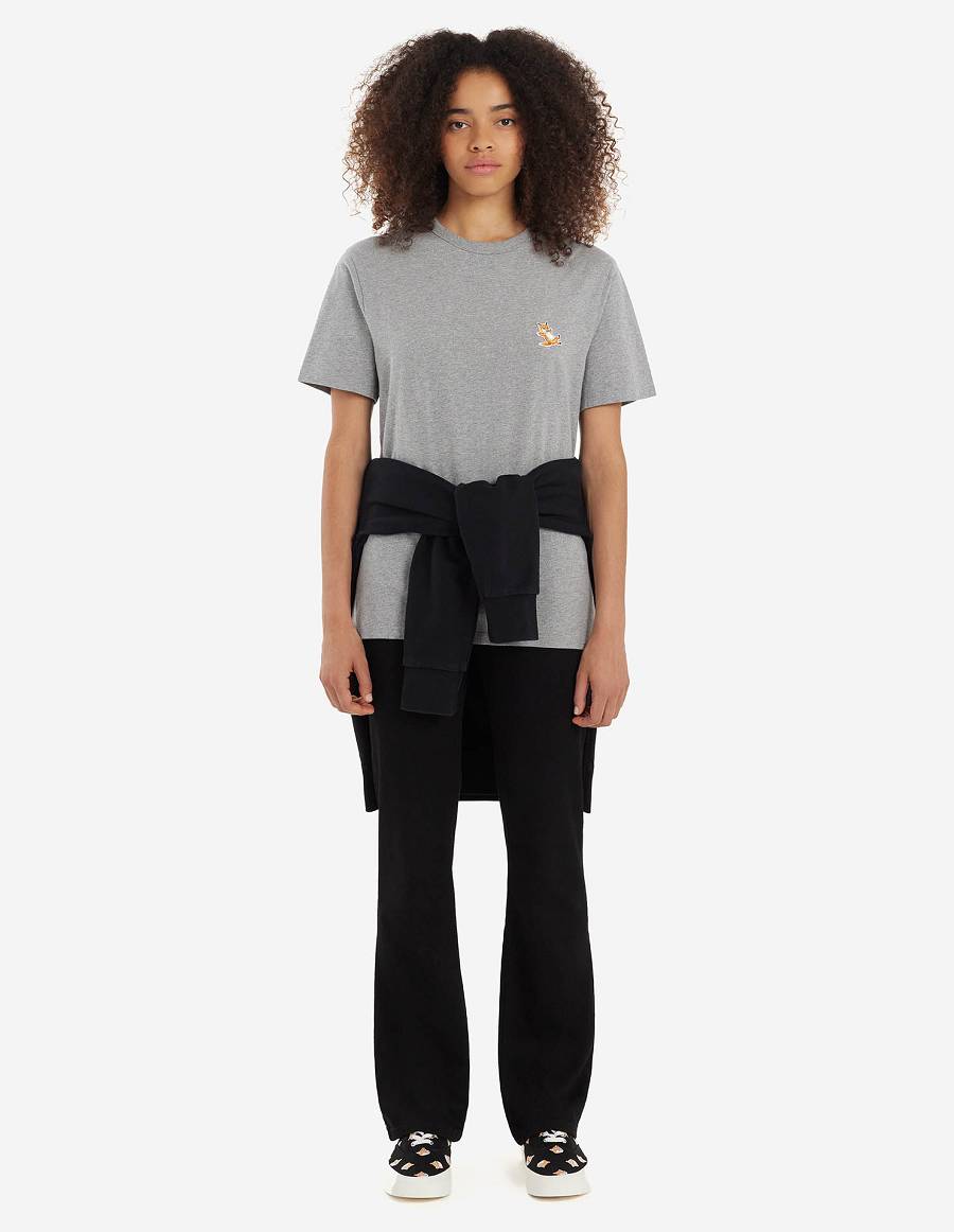 Grey Women's Maison Kitsune Chillax Fox Patch Classic T Shirts | AU-G0713