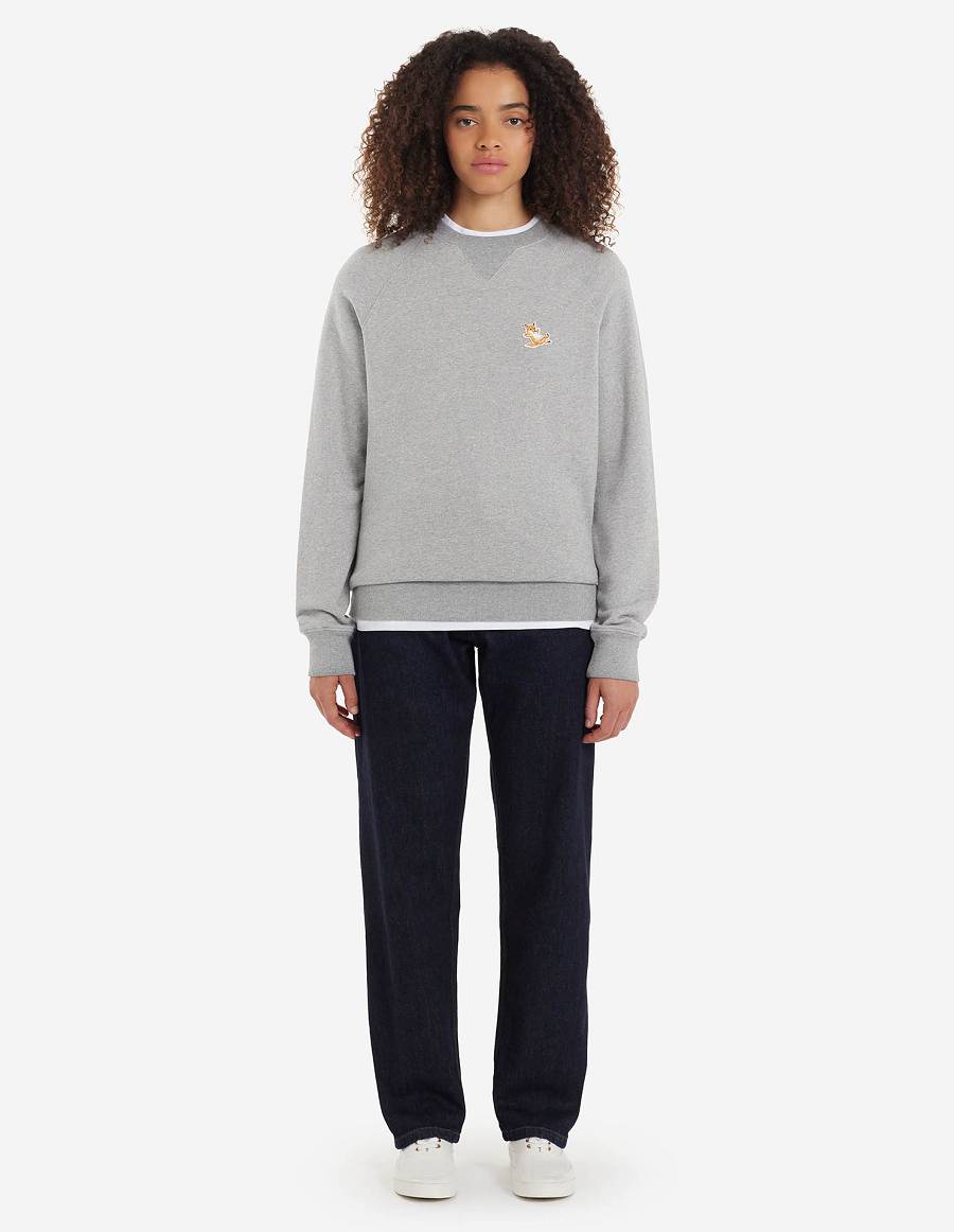 Grey Women's Maison Kitsune Chillax Fox Patch Classic Sweatshirts | AU-S0391