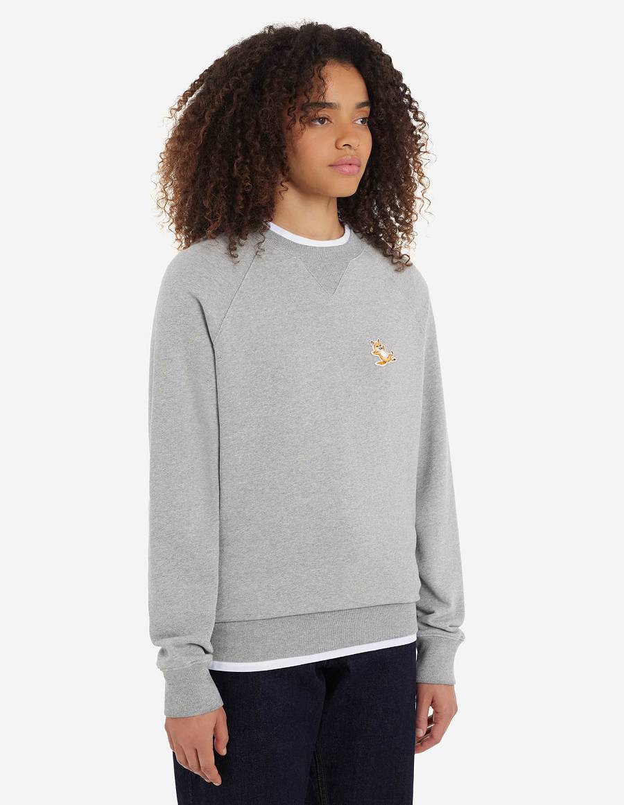 Grey Women's Maison Kitsune Chillax Fox Patch Classic Sweatshirts | AU-S0391