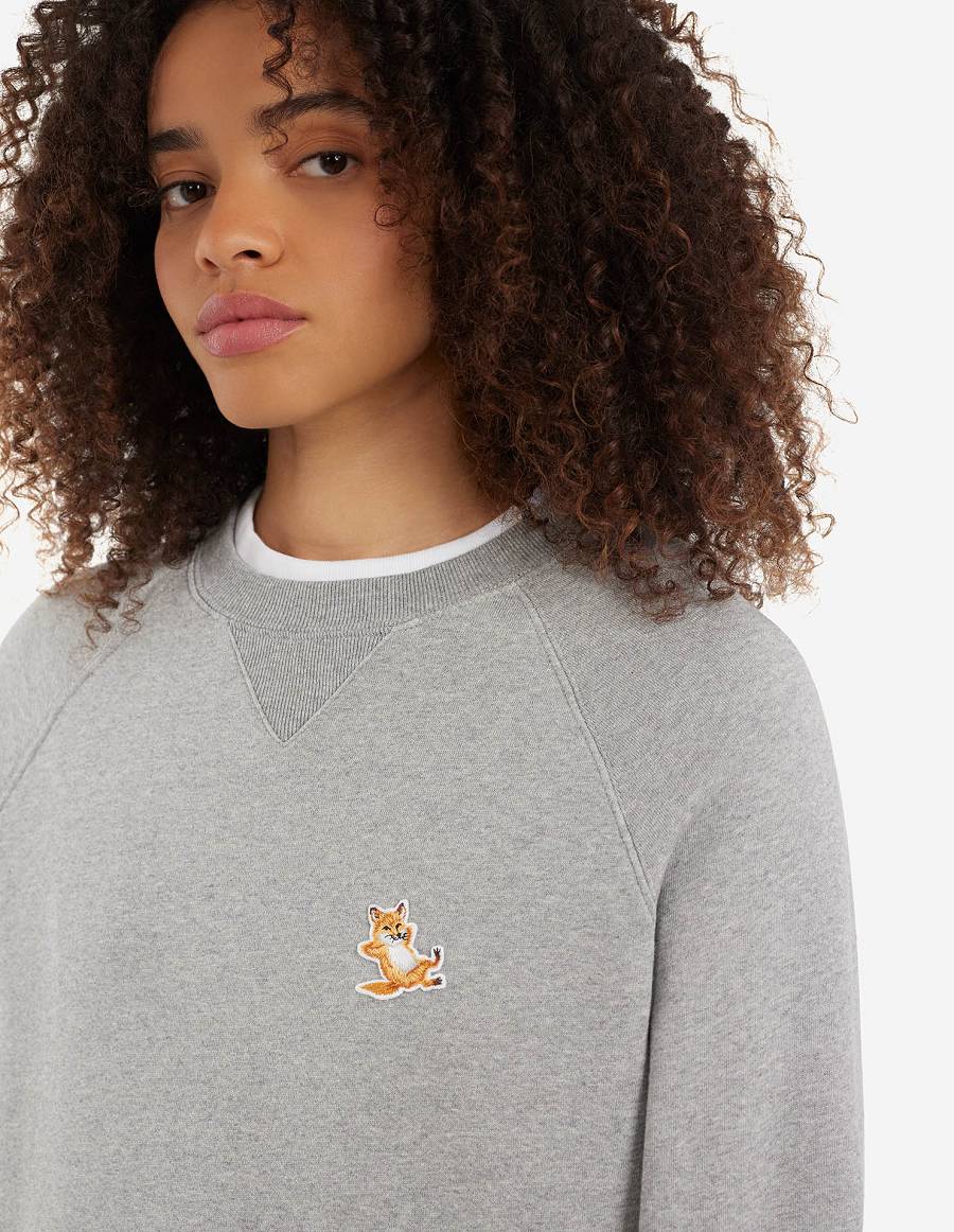 Grey Women's Maison Kitsune Chillax Fox Patch Classic Sweatshirts | AU-S0391