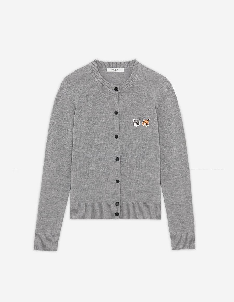 Grey Women\'s Maison Kitsune Double Fox Head Patch R-neck Cardigan | AU-Q583