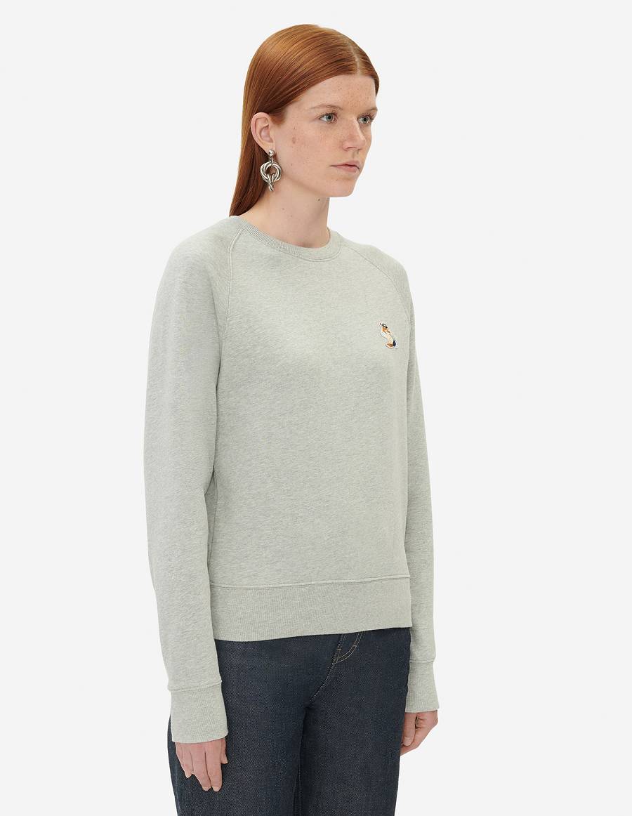 Grey Women's Maison Kitsune Dressed Fox Patch Adjusted Sweatshirts | AU-K0477