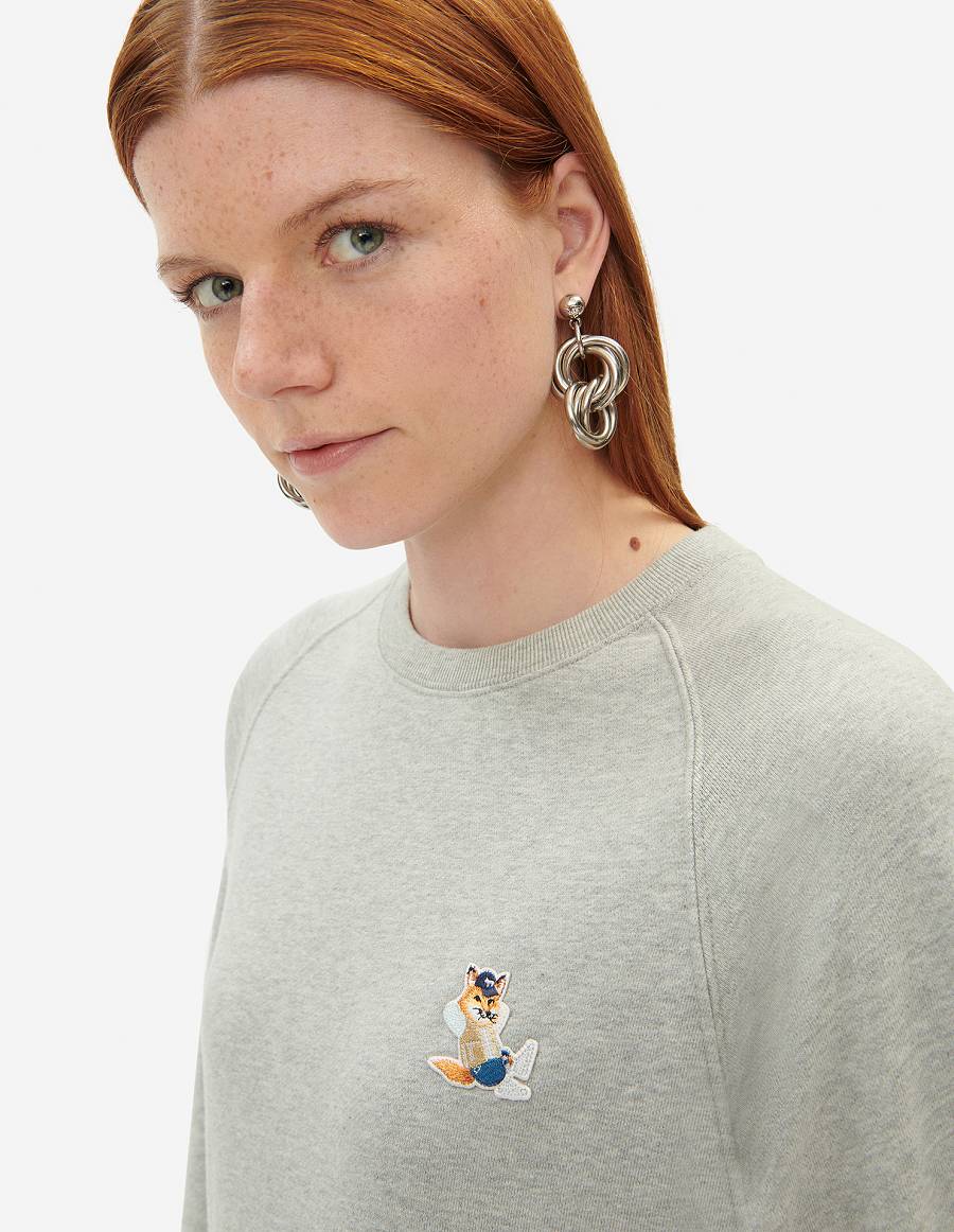 Grey Women's Maison Kitsune Dressed Fox Patch Adjusted Sweatshirts | AU-K0477