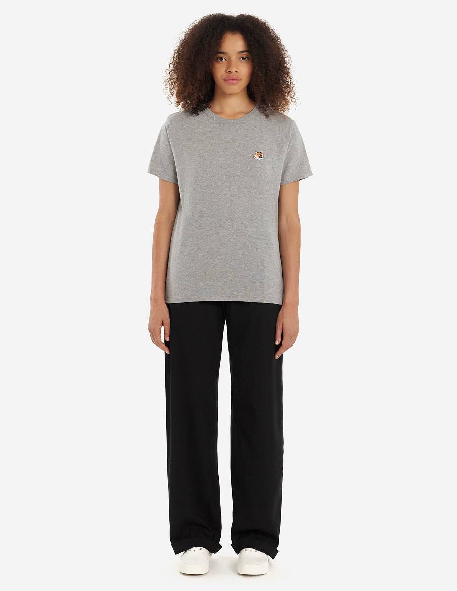 Grey Women's Maison Kitsune Fox Head Patch Classic T Shirts | AU-G0974