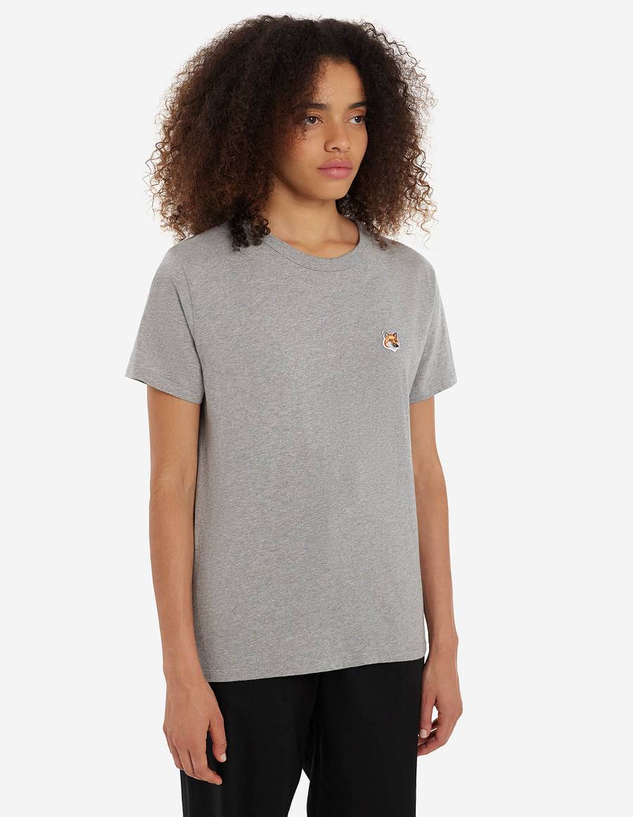 Grey Women's Maison Kitsune Fox Head Patch Classic T Shirts | AU-G0974