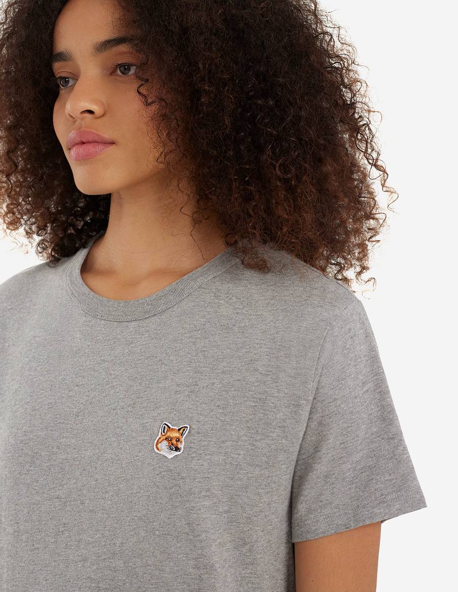 Grey Women's Maison Kitsune Fox Head Patch Classic T Shirts | AU-G0974