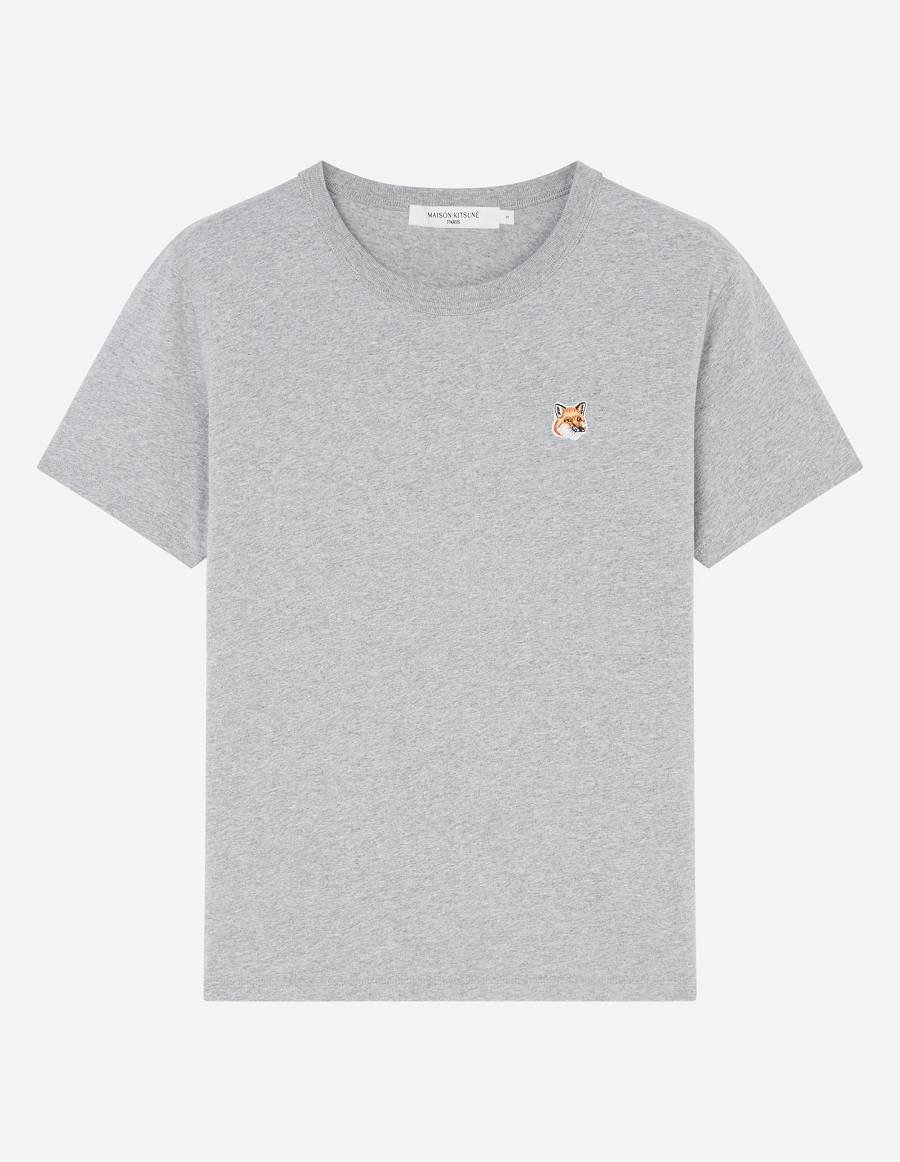 Grey Women\'s Maison Kitsune Fox Head Patch Classic T Shirts | AU-G0974