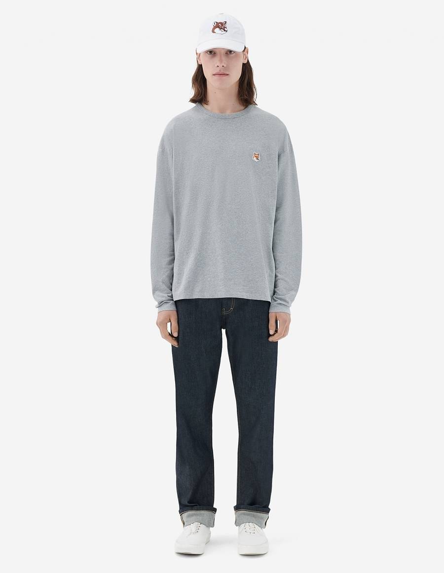 Grey Women's Maison Kitsune Fox Head Patch Regular Long-sleeved T Shirts | AU-L0778