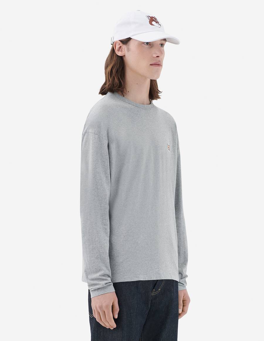 Grey Women's Maison Kitsune Fox Head Patch Regular Long-sleeved T Shirts | AU-L0778