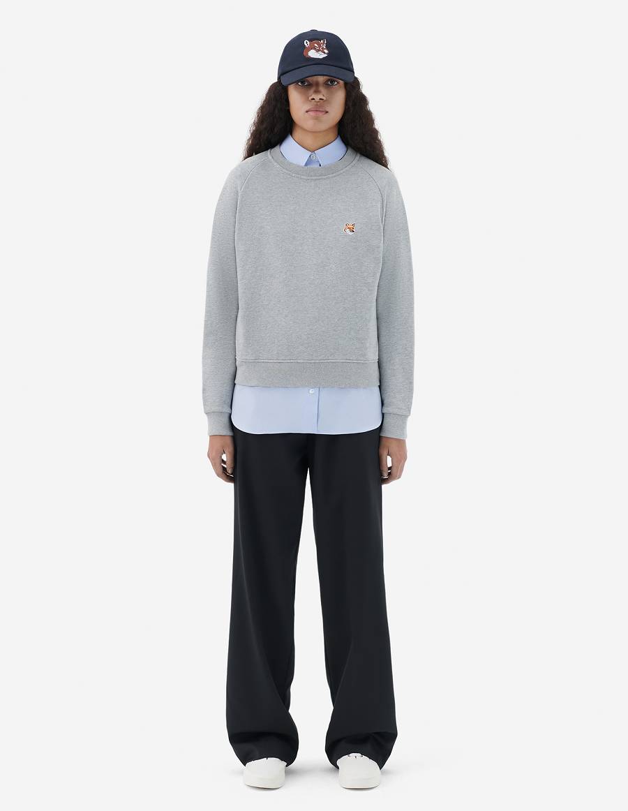 Grey Women's Maison Kitsune Fox Head Patch Adjusted Sweatshirts | AU-Z0349