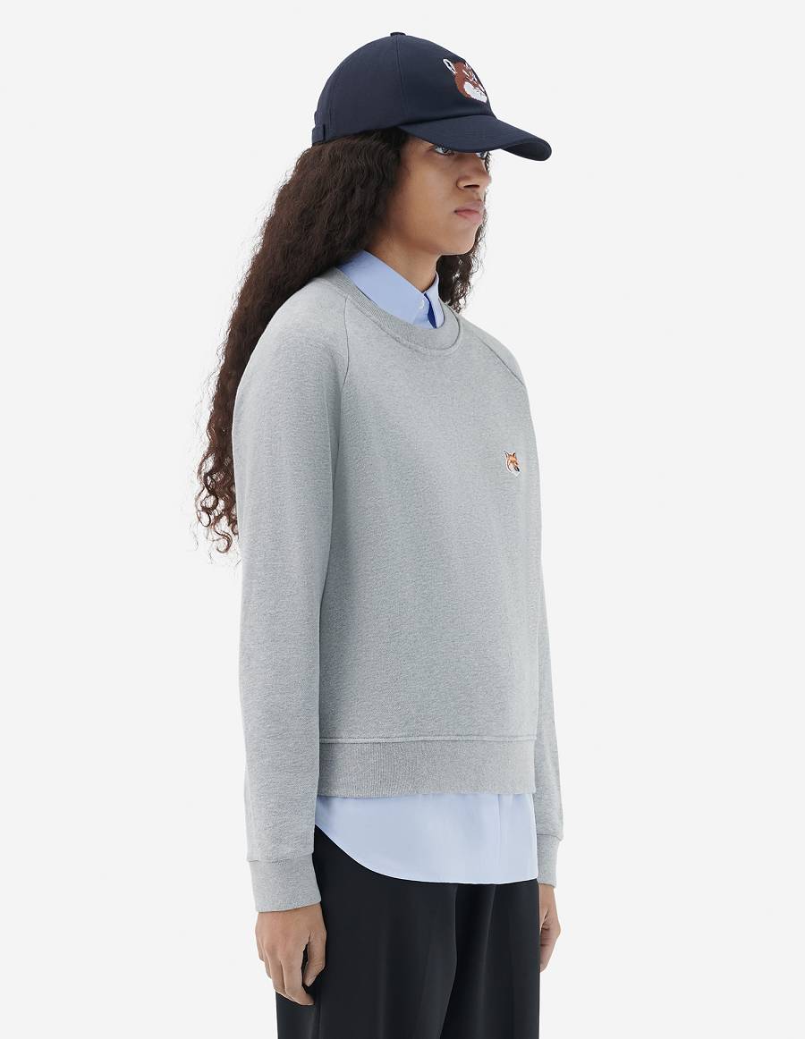 Grey Women's Maison Kitsune Fox Head Patch Adjusted Sweatshirts | AU-Z0349