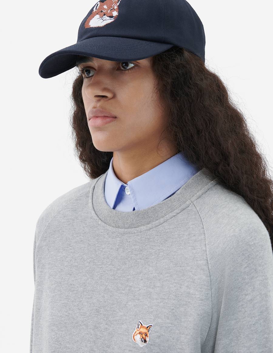 Grey Women's Maison Kitsune Fox Head Patch Adjusted Sweatshirts | AU-Z0349