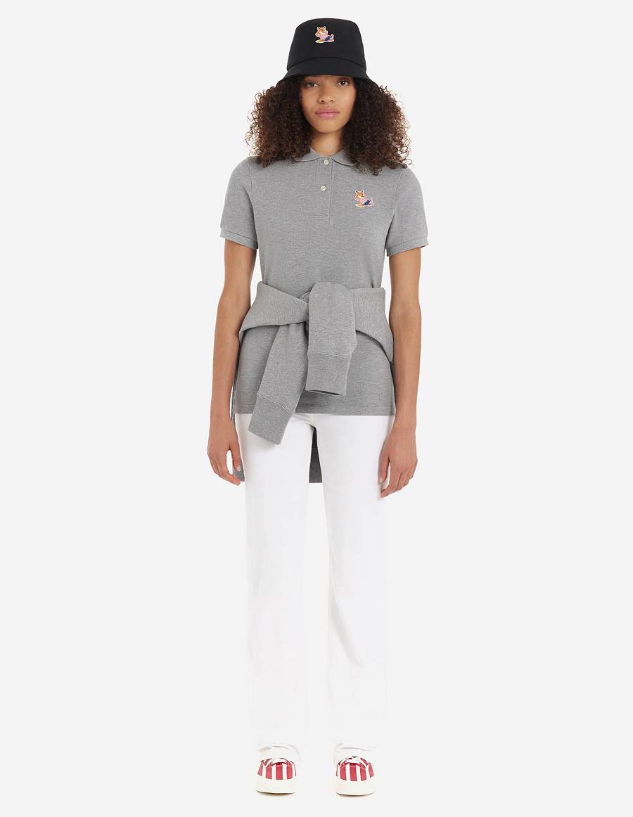 Grey Women's Maison Kitsune Frenchie Dressed Fox Patch Classic Polo | AU-J0106