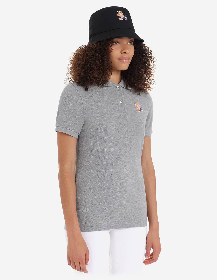 Grey Women's Maison Kitsune Frenchie Dressed Fox Patch Classic Polo | AU-J0106