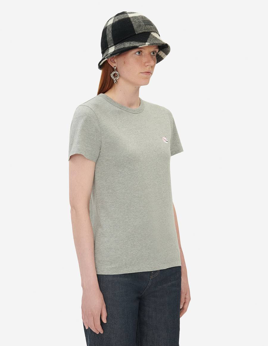 Grey Women's Maison Kitsune Monochrome Fox Head Patch Classic T Shirts | AU-V0839