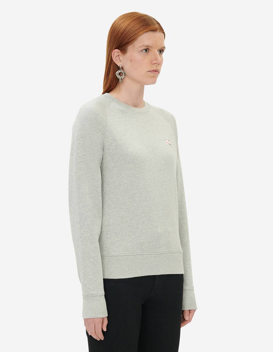 Grey Women's Maison Kitsune Monochrome Fox Head Patch Adjusted Sweatshirts | AU-Y0353