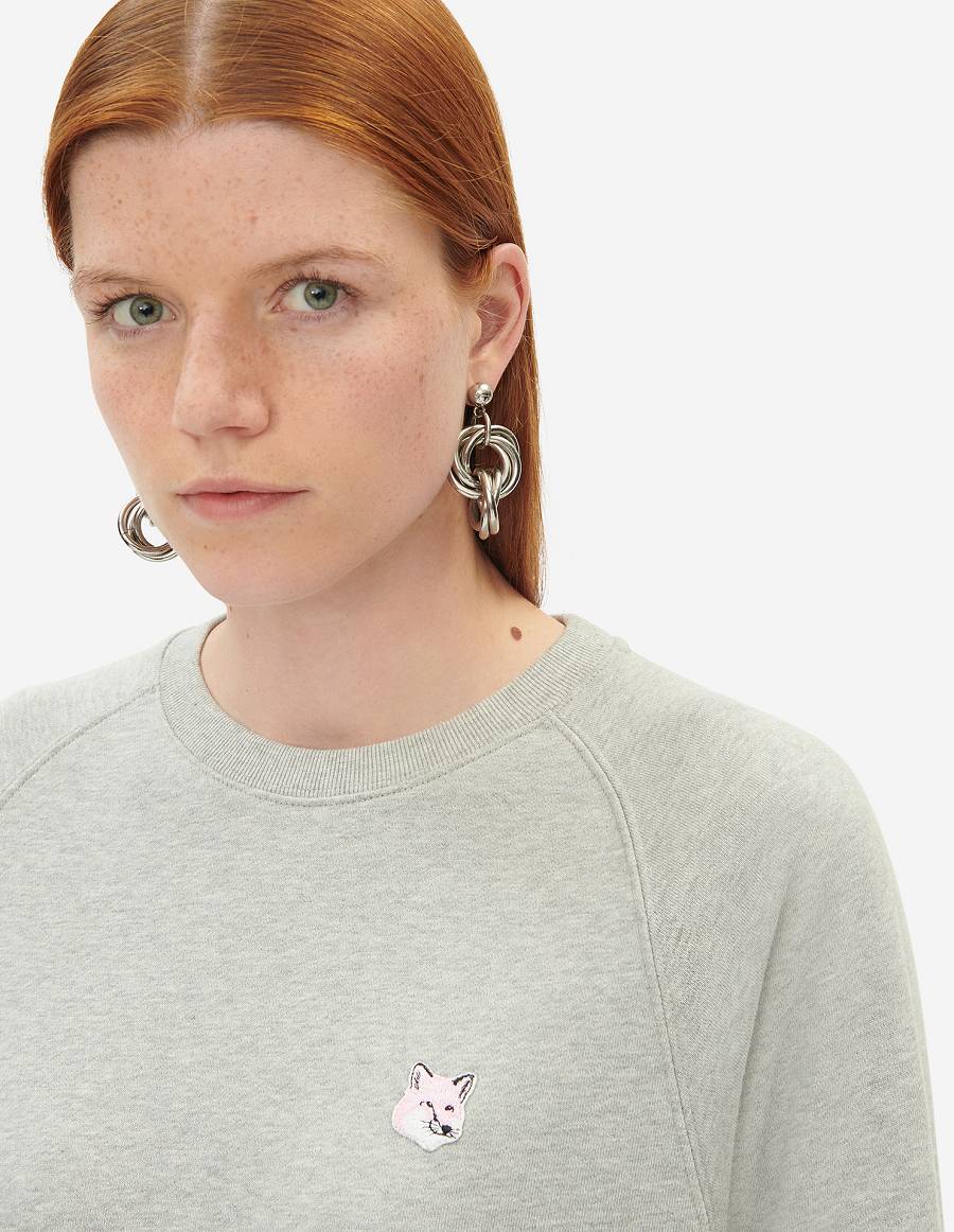 Grey Women's Maison Kitsune Monochrome Fox Head Patch Adjusted Sweatshirts | AU-Y0353