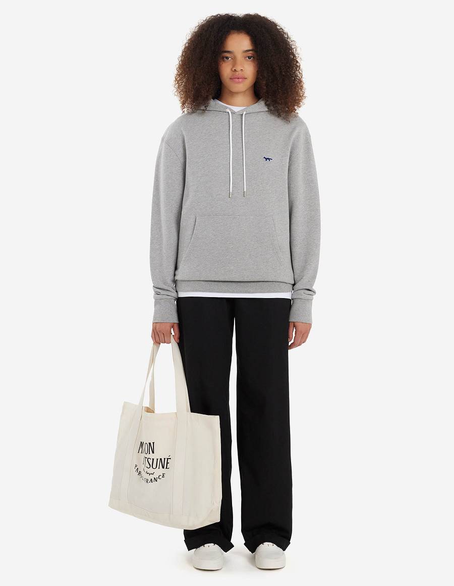 Grey Women's Maison Kitsune Navy Fox Patch Classic Hoodies | AU-B0M42