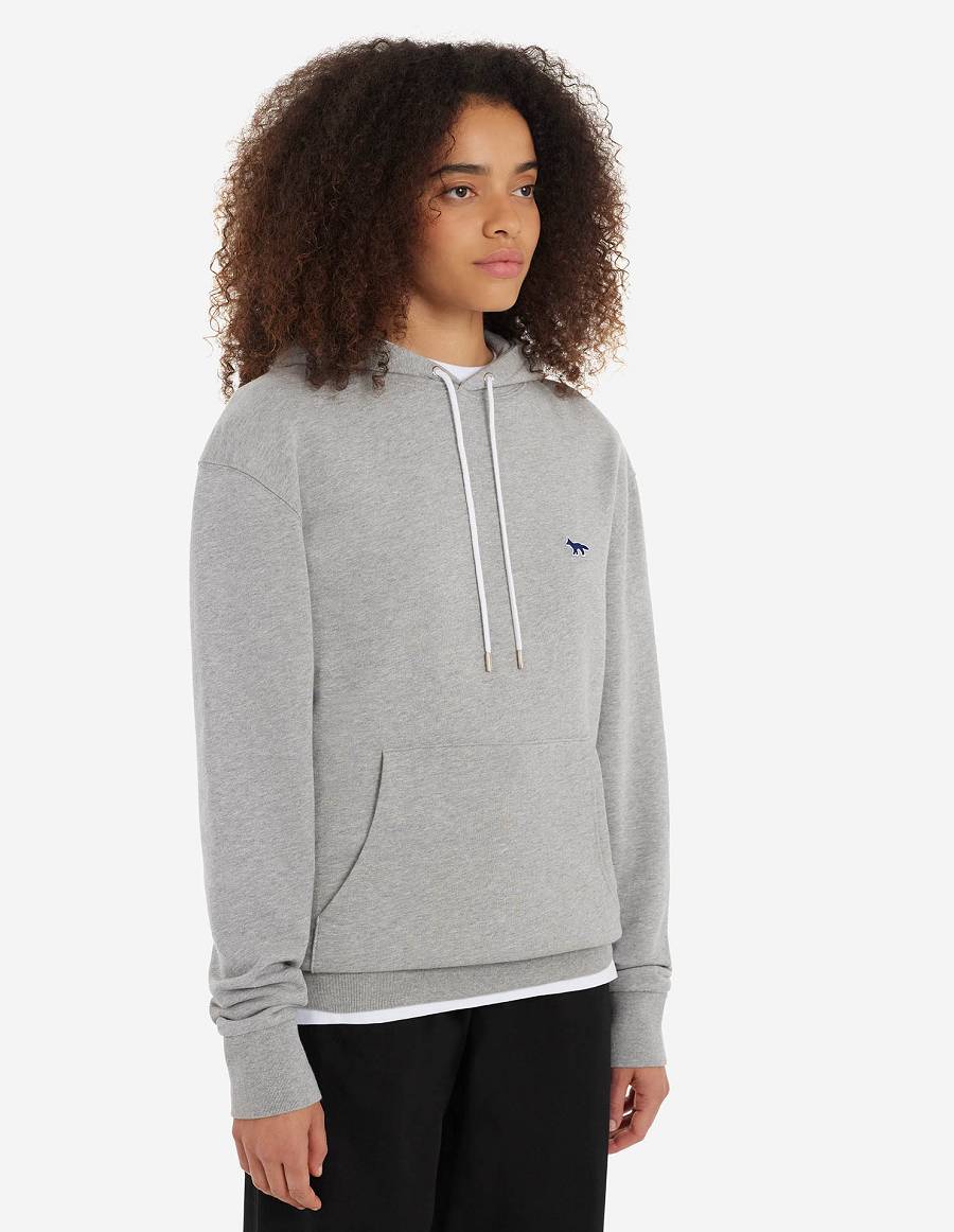 Grey Women's Maison Kitsune Navy Fox Patch Classic Hoodies | AU-B0M42