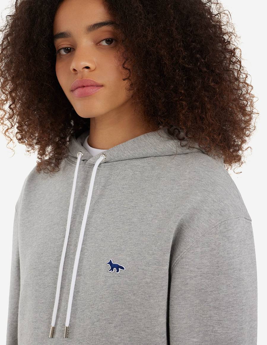 Grey Women's Maison Kitsune Navy Fox Patch Classic Hoodies | AU-B0M42