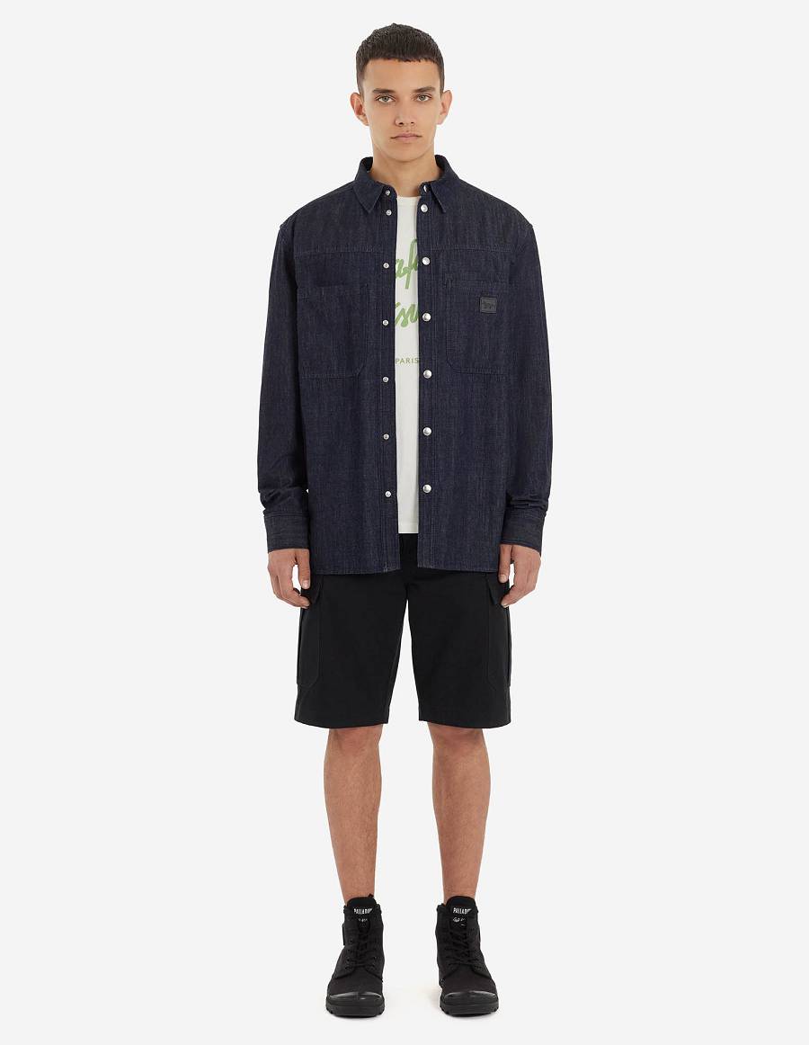 Indigo Men's Maison Kitsune Cafe Denim Workwear Shirts | AU-S0188