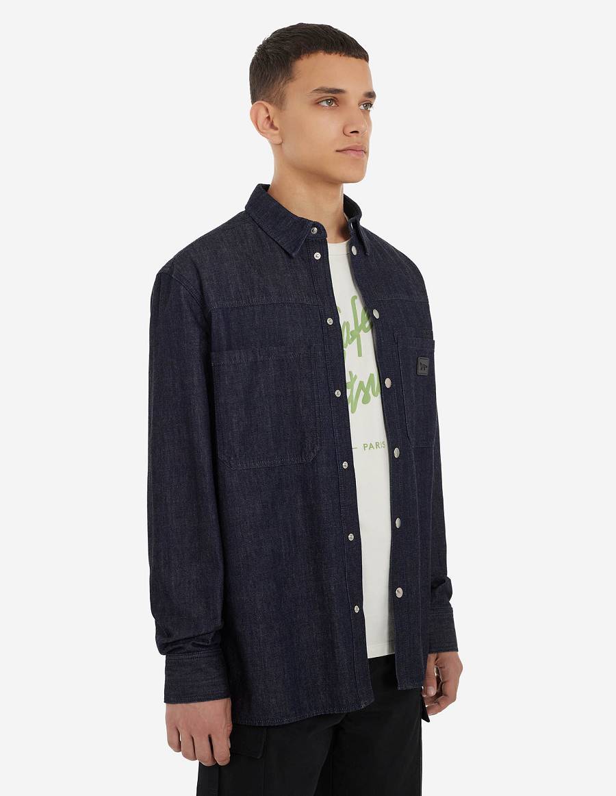 Indigo Men's Maison Kitsune Cafe Denim Workwear Shirts | AU-S0188