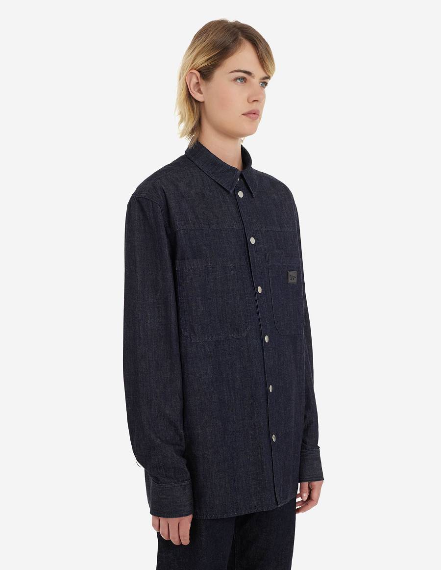 Indigo Men's Maison Kitsune Cafe Denim Workwear Shirts | AU-S0188