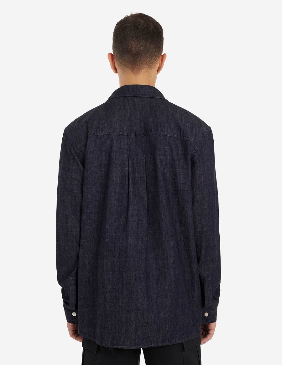 Indigo Men's Maison Kitsune Cafe Denim Workwear Shirts | AU-S0188