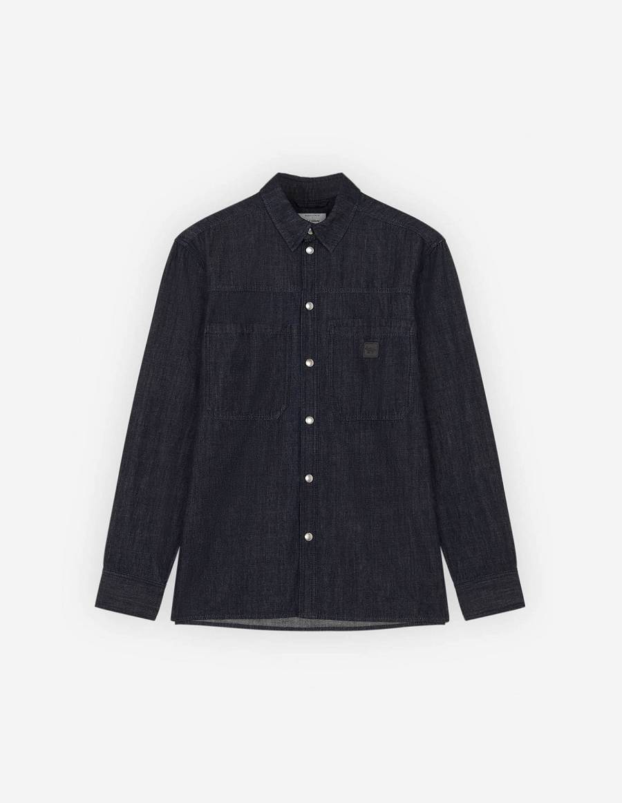 Indigo Men\'s Maison Kitsune Cafe Denim Workwear Shirts | AU-S0188