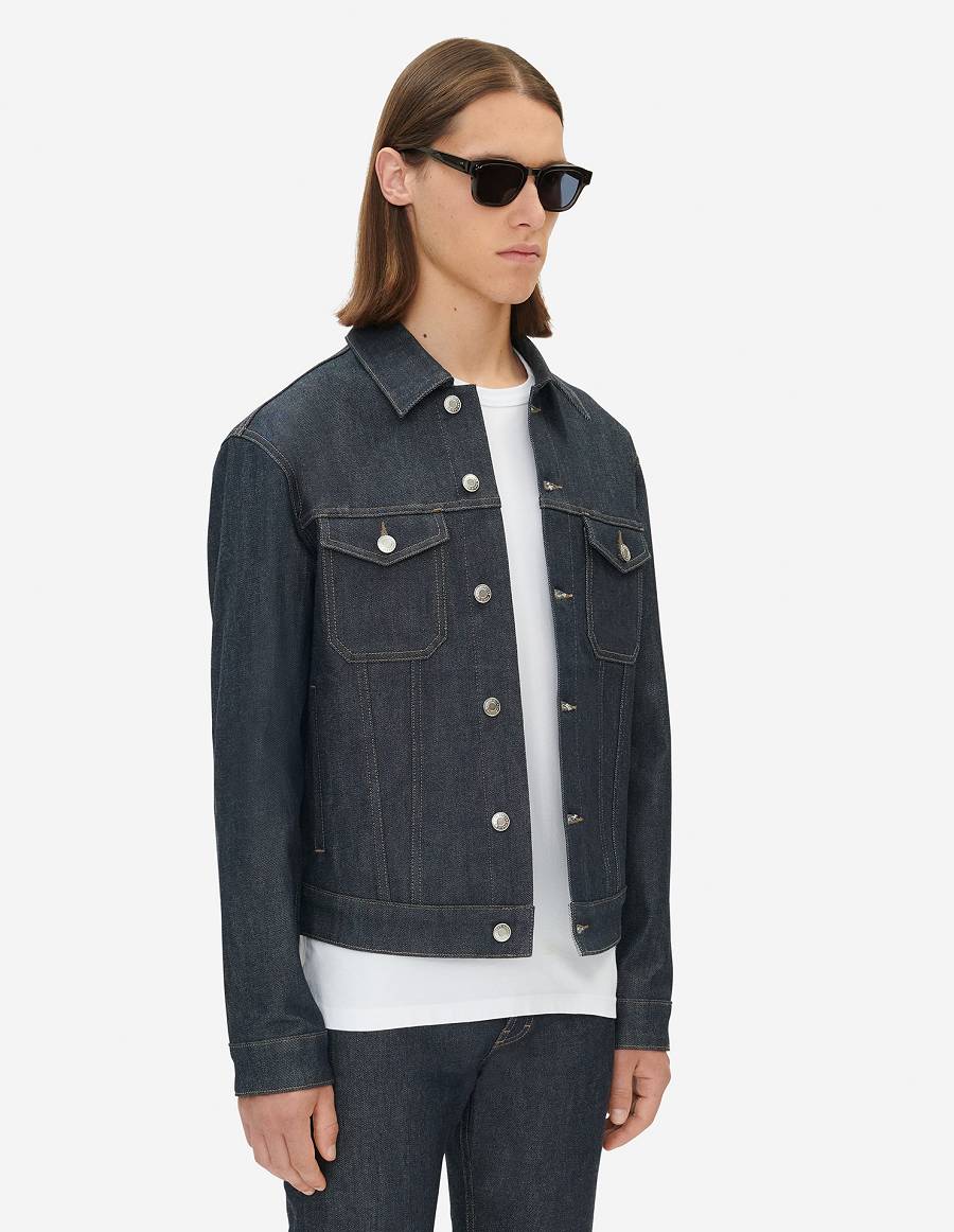 Indigo Men's Maison Kitsune Trucker Jackets | AU-P0500