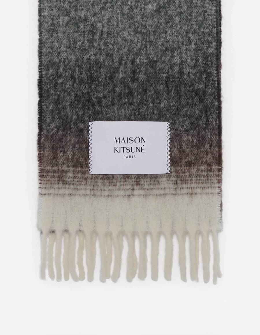 Khaki Black Men's Maison Kitsune Gradient Fringed Scarf | AU-K0621