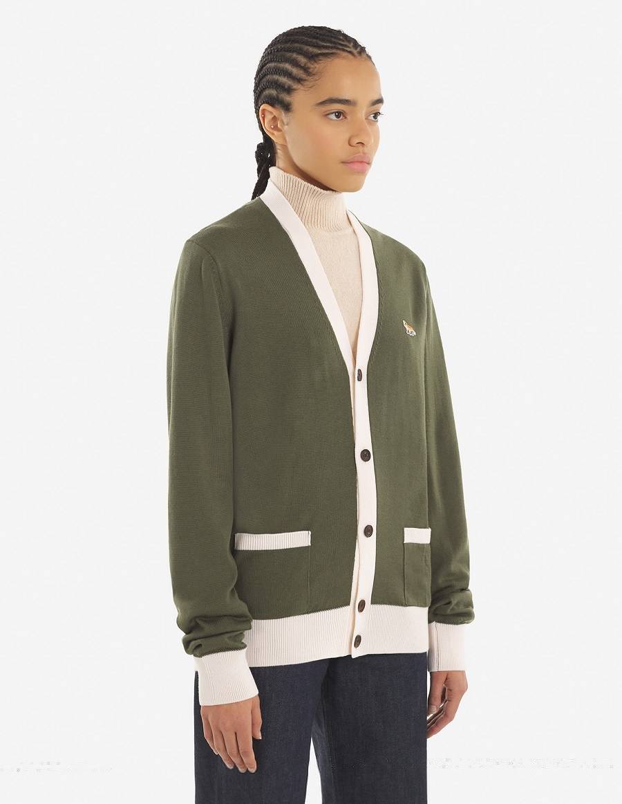 Khaki Grey Men's Maison Kitsune Baby Fox Patch Bi-color Classic Cardigan | AU-M0866